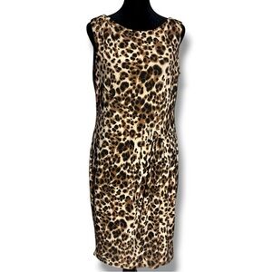 Jones New York Leopard Print Sleeveless Rouching Detail Fully Lined Mini Dress